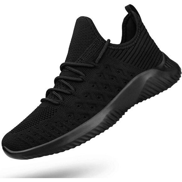 Women's All Black Slip-On Walking Shoes Lightweight Breathable Non-Slip Sneaker - Picture 1 of 6